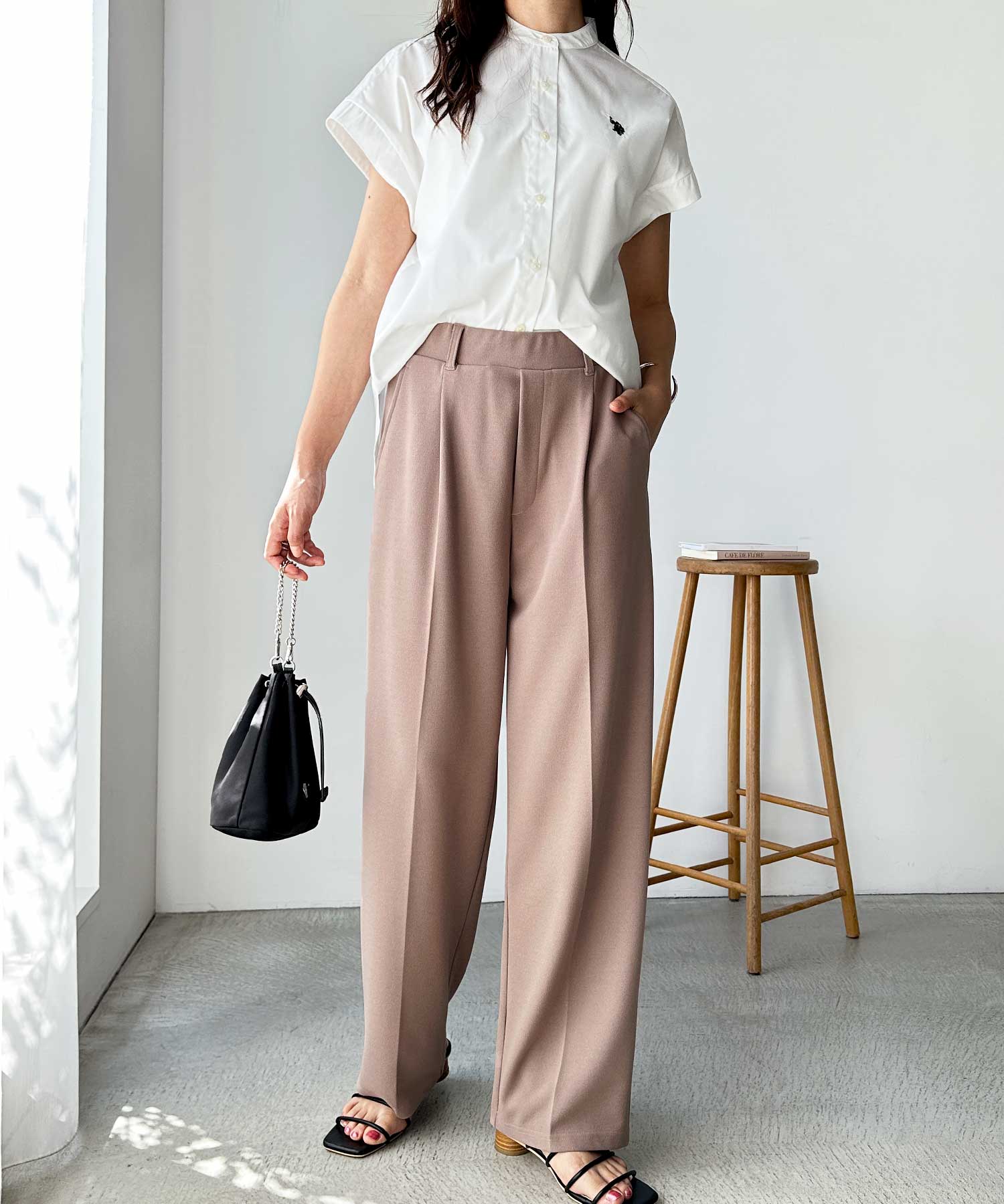 リラックス リュクス ルーズエット 2ピースセット パンツ 夏にぴったり！カットジョーゼットセンタープレスハイウエスト
