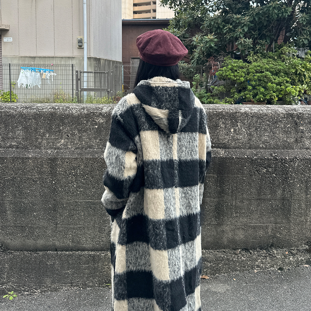 チェックフードロングコート | ファッション通販サイト NUGU