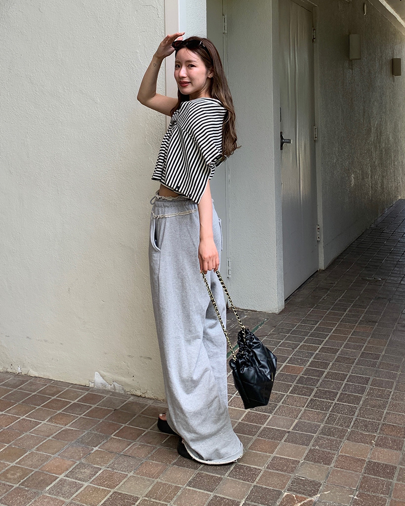 カットオフシャーリングワイドスウェットパンツ | ファッション