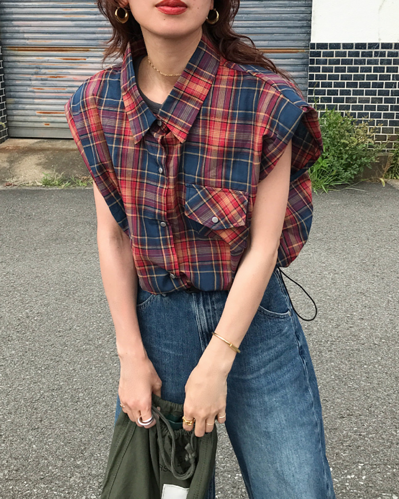 ⚠️本日まで⚠️ GIUNON パフスリーブチェックシャツ　グレー トップス/シャツ/ブラウス｜Right-on公式オンラインショップ