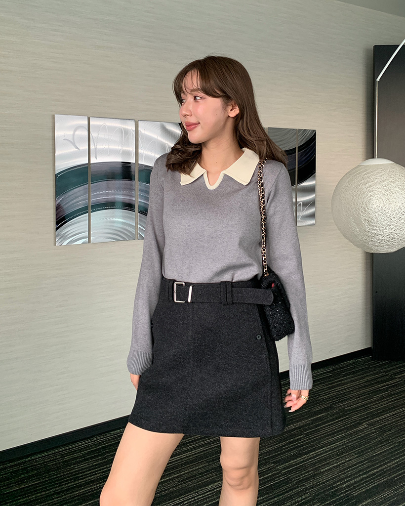 バイカラーセミvネック ニット