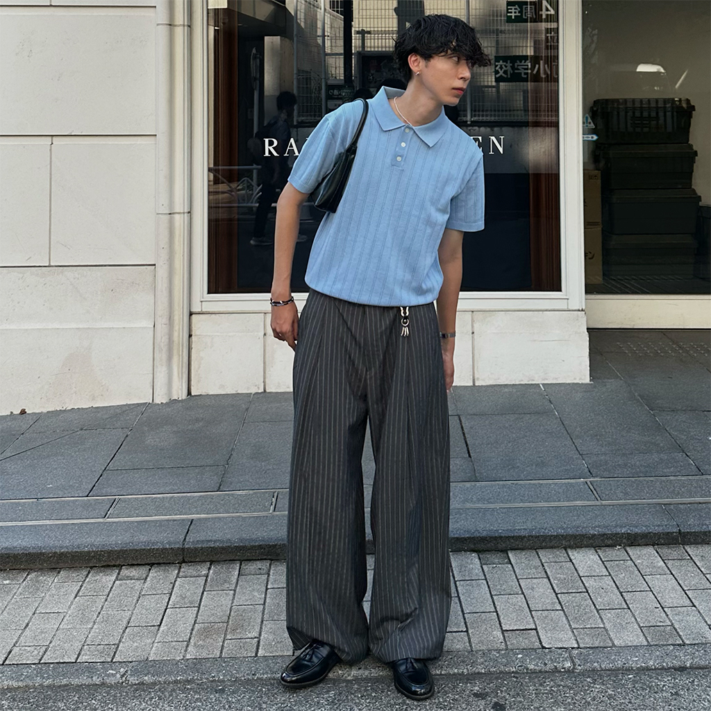 00s~ リネン 玉虫 ストライプ 2タック スラックス 光沢 ドレープ ワイド 2 TUCK EASY STRIPE SLACKS /ツータックイージーストライプ