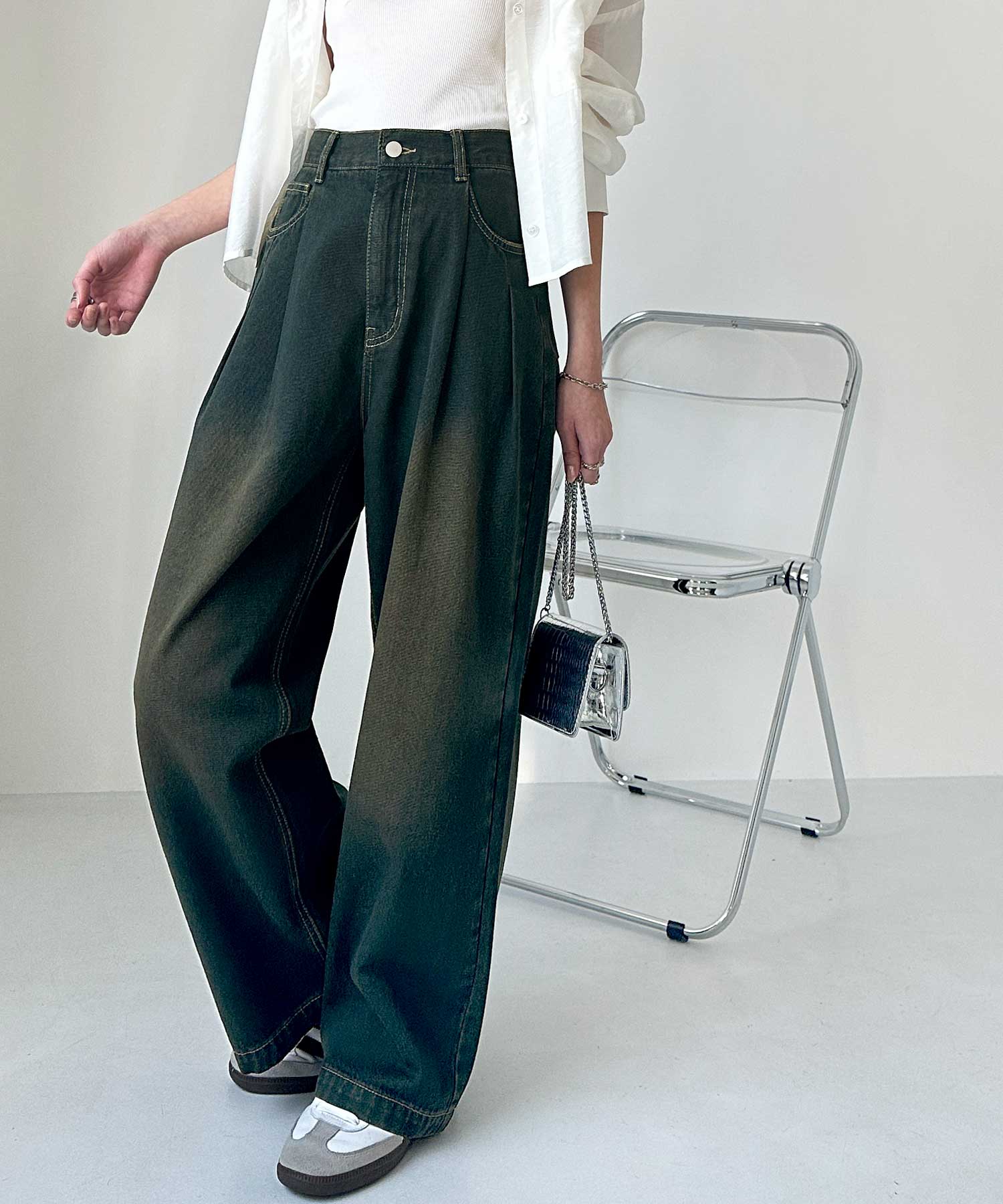 ハイウエストダブルタックワイドデニムパンツ | ファッション