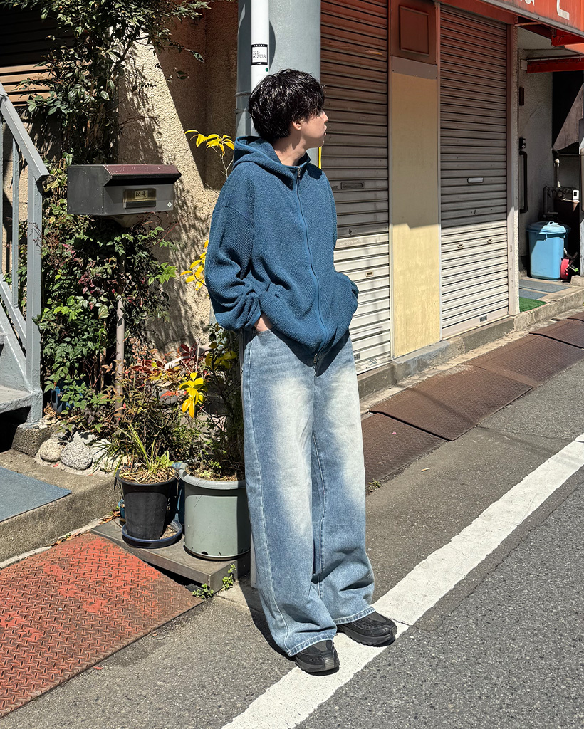 （ユニセックス）2way ニットリブフードパーカー