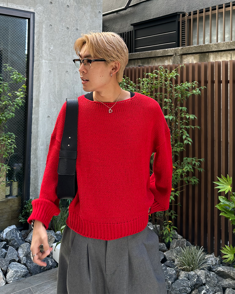 （ユニセックス）ボートネックルーズフィットニット