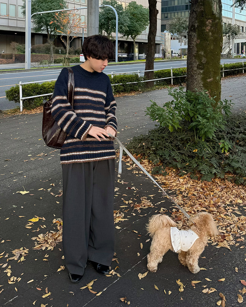 （ユニセックス）ボーダーバイカラーニット