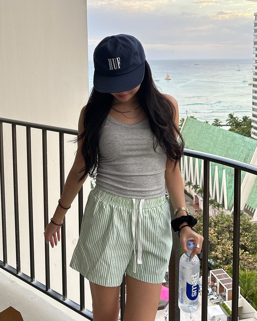 PLEATS PLEASE ストライプ バルーンショートパンツ ストライプバルーンショートパンツ｜ショートパンツ｜韓国