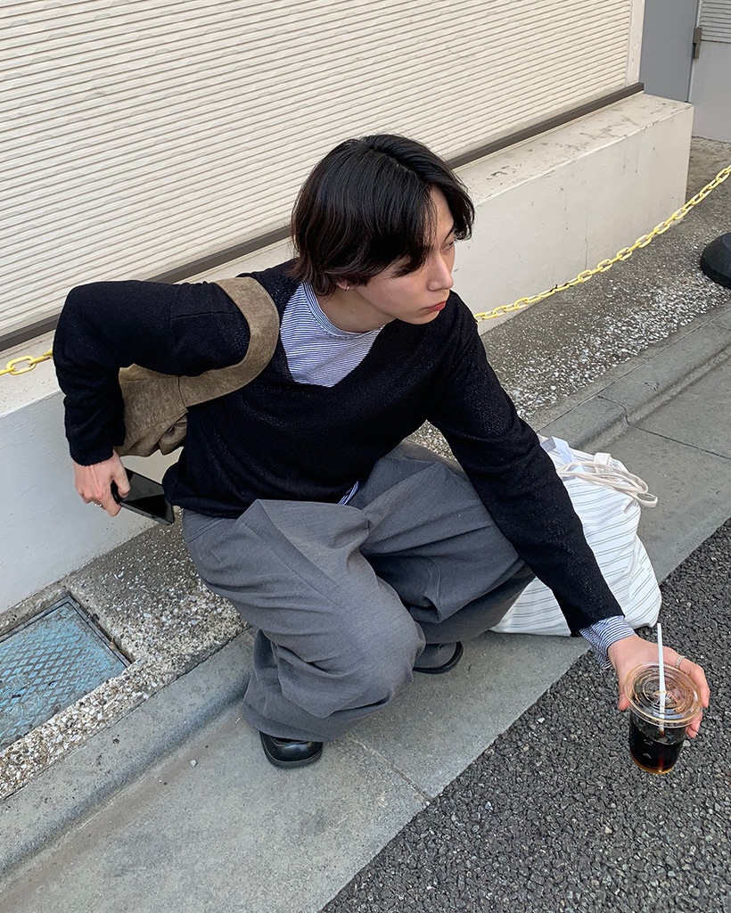 ENFOLD シルクコットンVネックワイドニット ブラック 手洗い可能】ウルトラファインウール Vネックニットプルオーバー