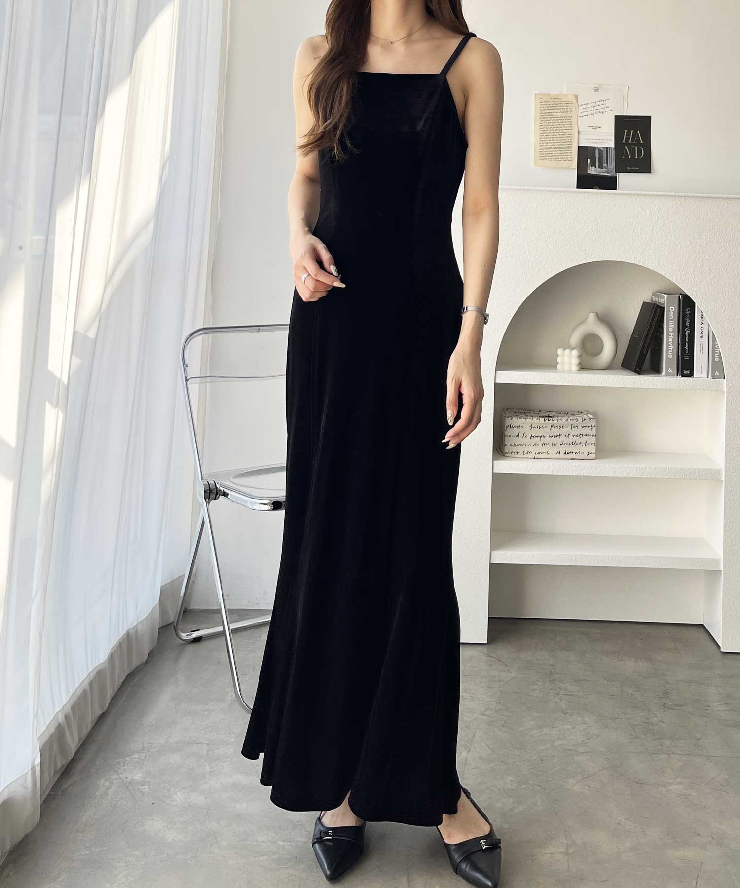 オフショルニット×ベロアキャミワンピースSET | ファッション通販