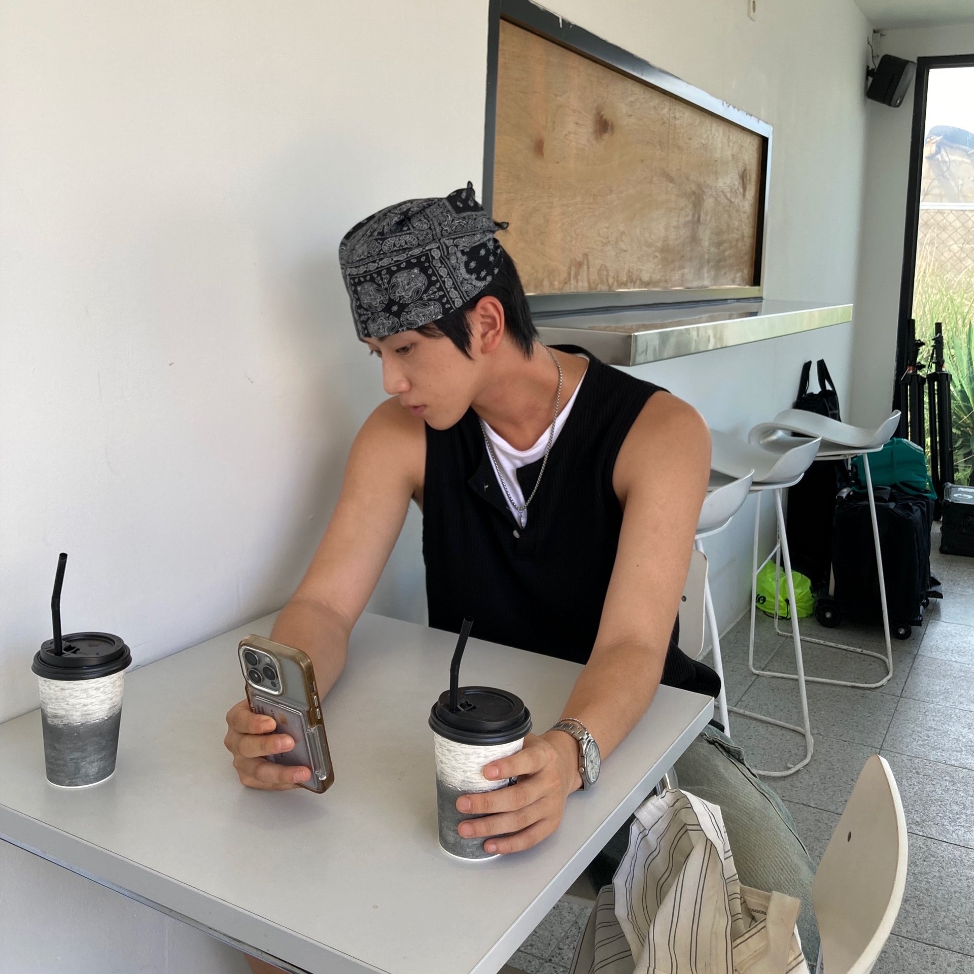 Waffle henly layered sleeveless (4color)