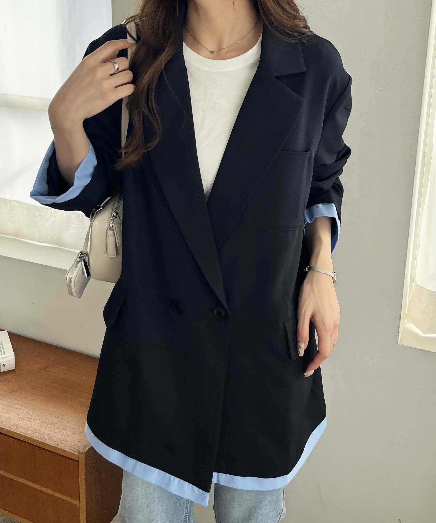 シャツレイヤードデザインダブルジャケット | ファッション通販サイト NUGU