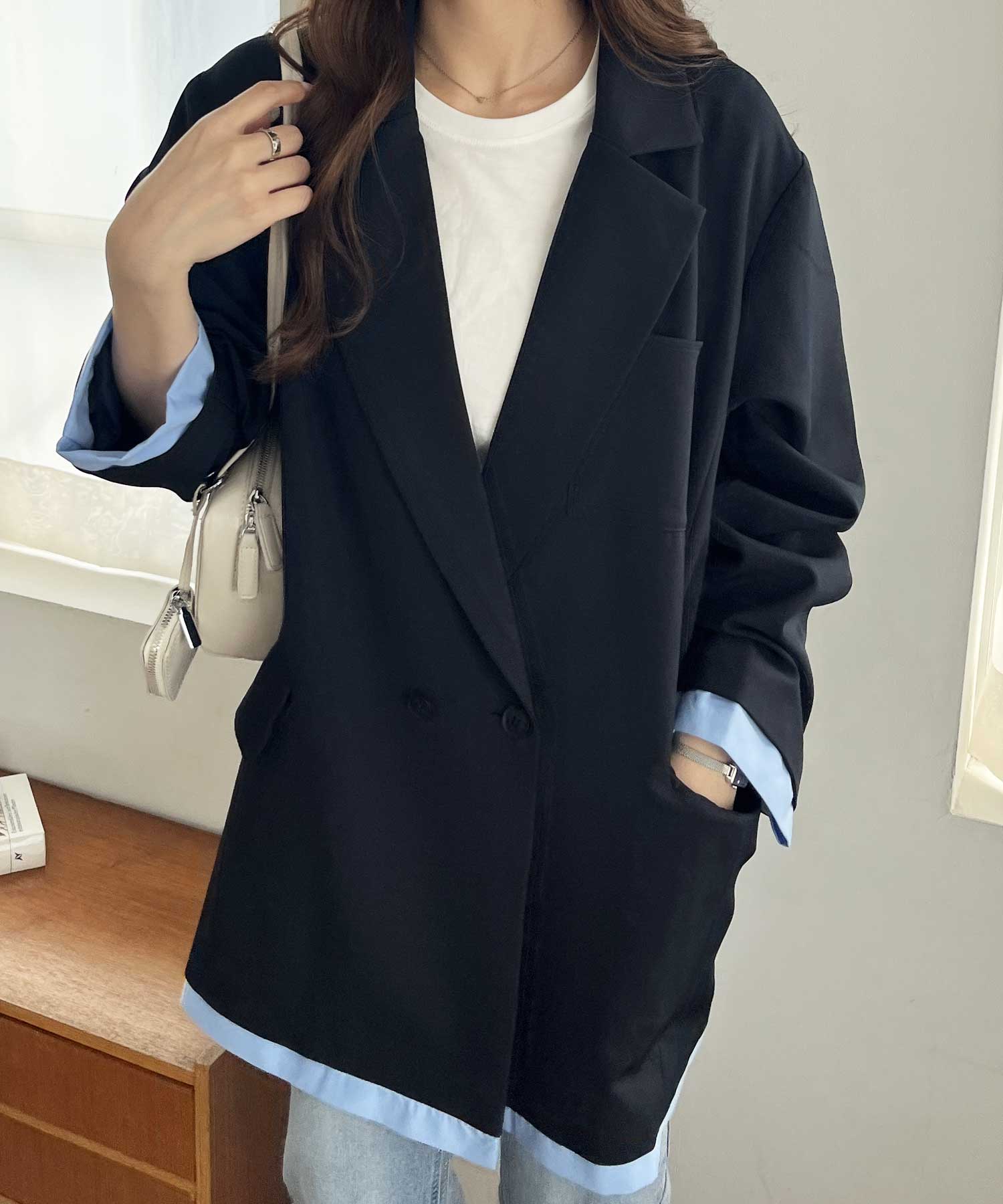 シャツレイヤードデザインダブルジャケット | ファッション通販