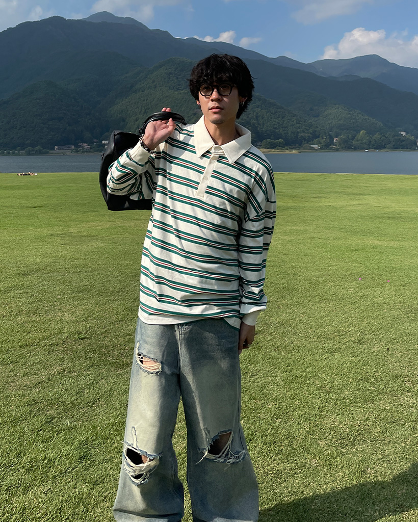 ユニセックス）ボーダーカラー長袖Tシャーツ | ファッション通販サイト