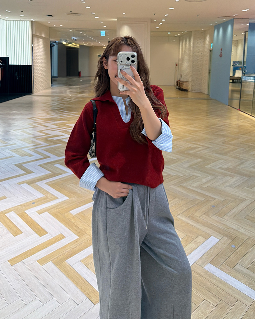 バイカラーシャツ長袖ニット