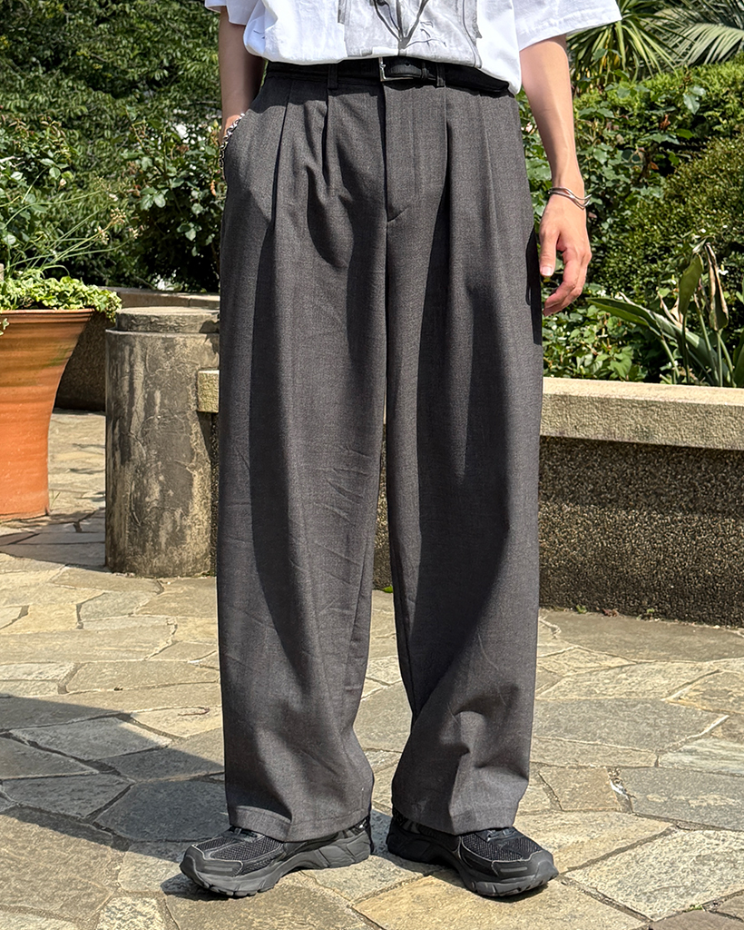 ユニセックス）ウエストバックゴムダブルタックワイドスラックス