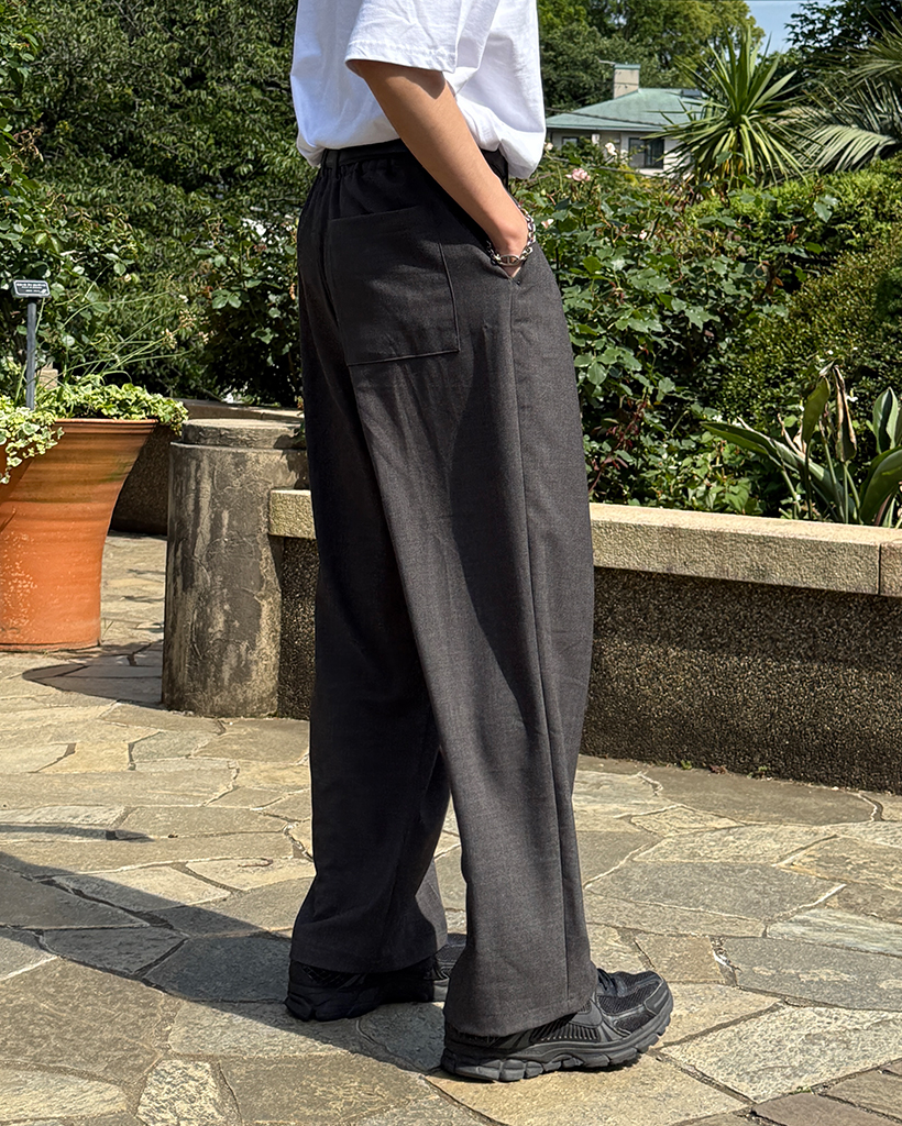 ユニセックス）ウエストバックゴムダブルタックワイドスラックス