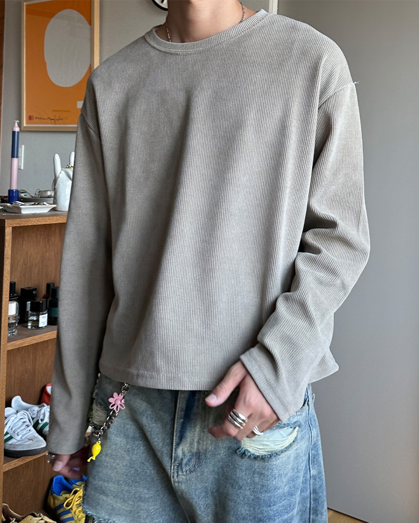 ワッフルシンプル長袖Tシャツ