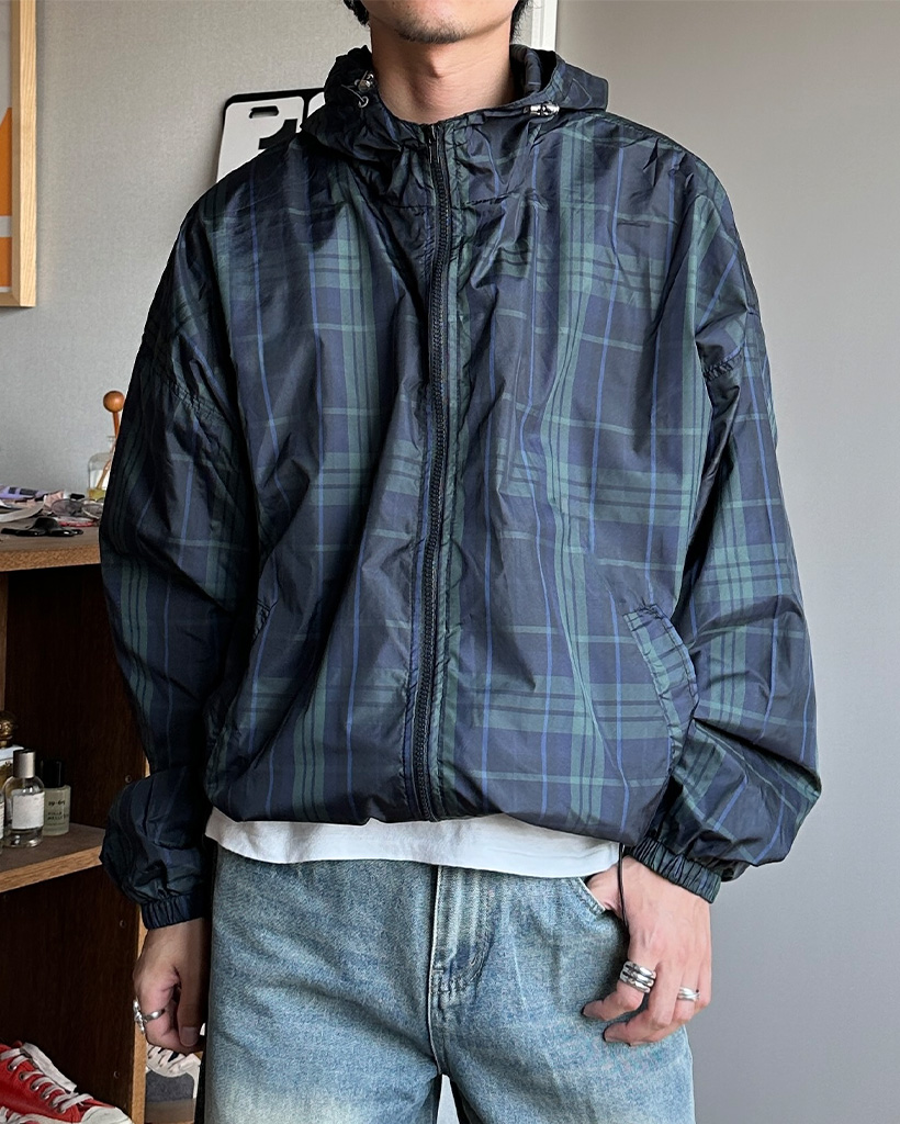 人気作家 pocchi パーカー　リネン ブラックチェック チェックハーフジップフーディー DPB70021 – CRAMMY