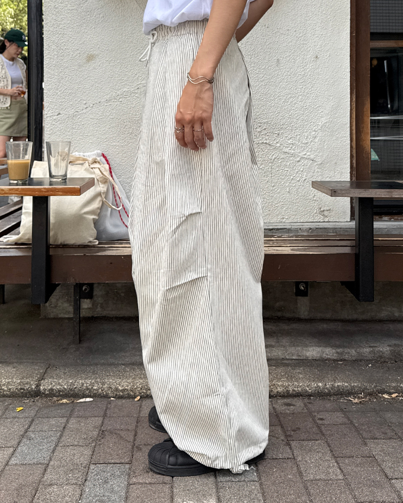 【Meer.】ストライプラップバルーンパンツBLK コットン裾ゴムバルーンパンツ（GA-ON）の商品詳細