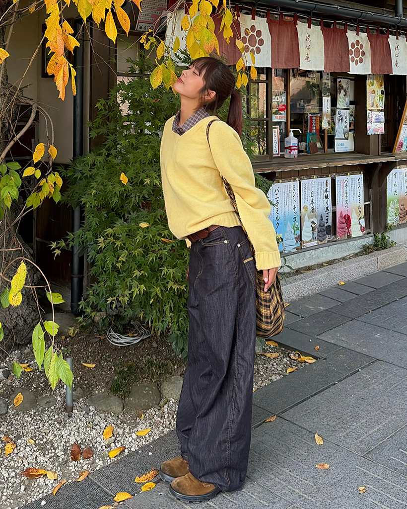 バックシンチポケットスティッチリジットバルーンデニムパンツ