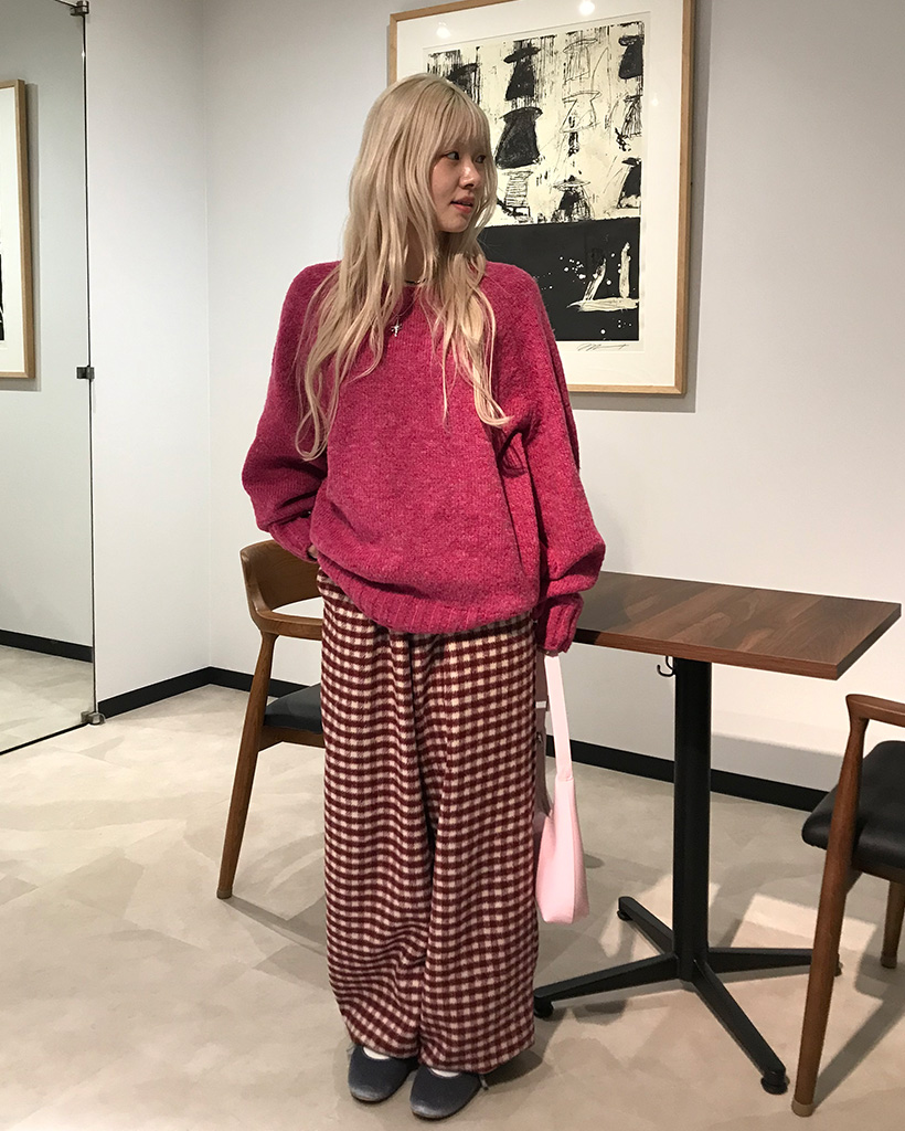 ウエストストリングチェックパンツ