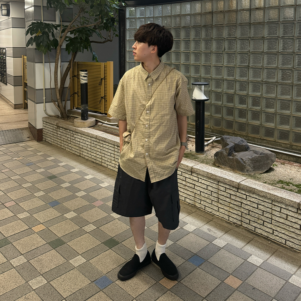 2色 半袖Tシャツ チェック Check collar layered style CLEL】TR Loose Half Sleeve Regular Collor Shirt / TR ルーズ