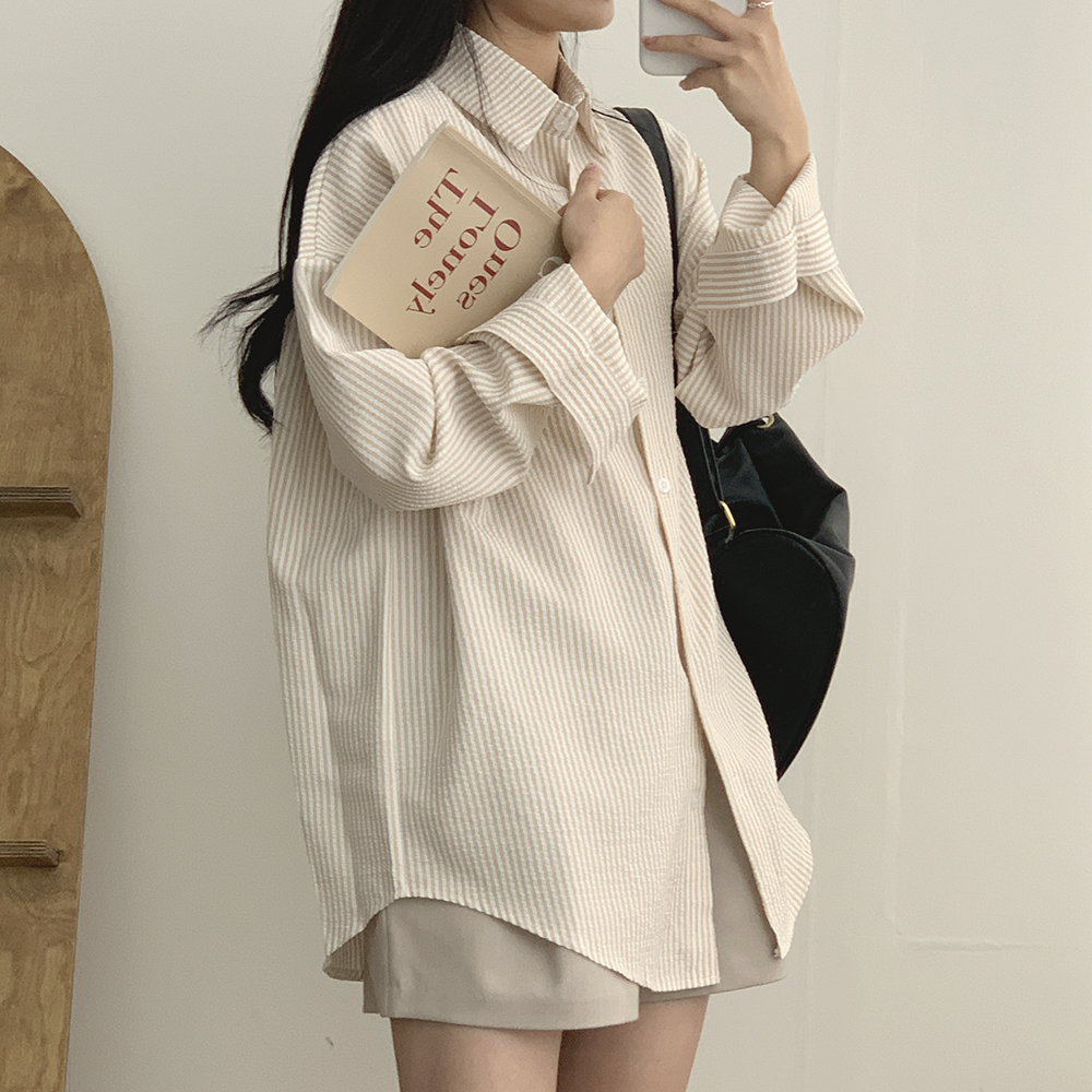 オーバーサイズストライプ長袖シャツ | ファッション通販サイト NUGU