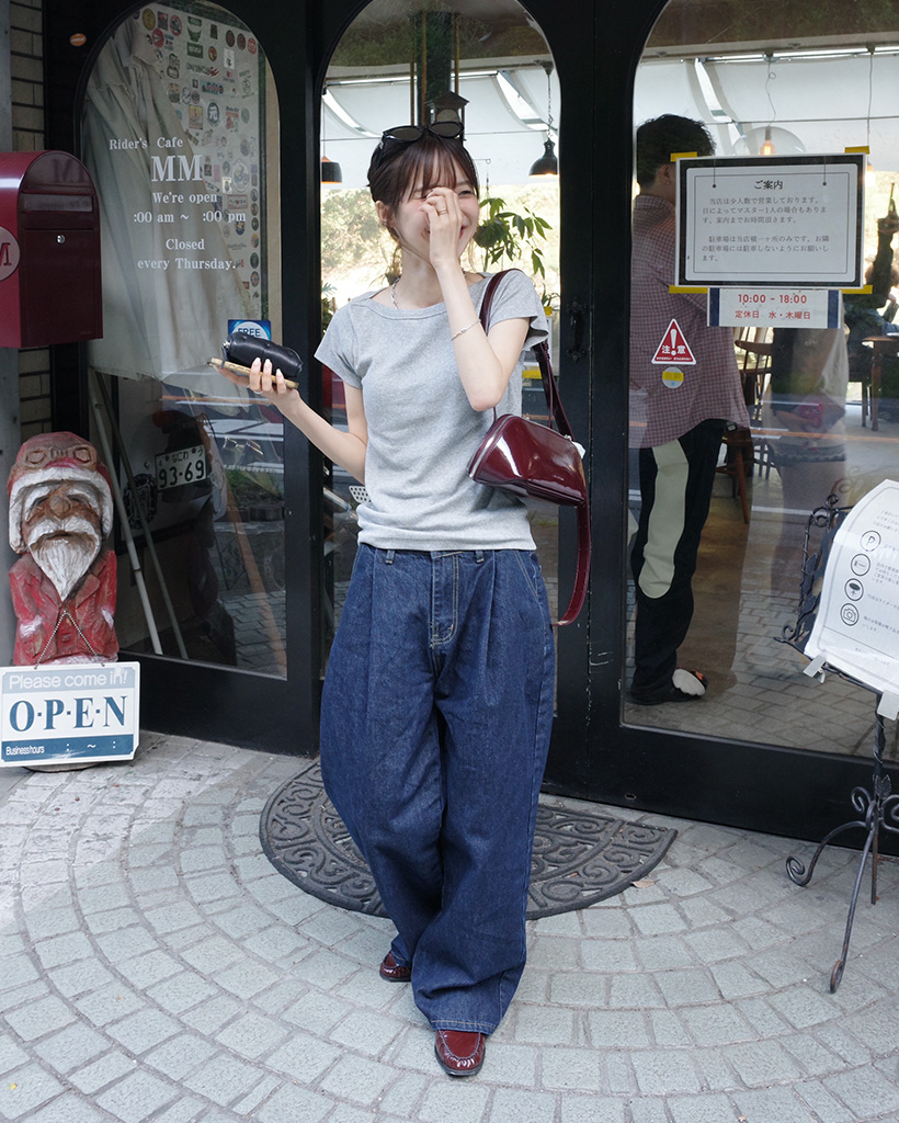 ピンタックワイドデニムパンツ