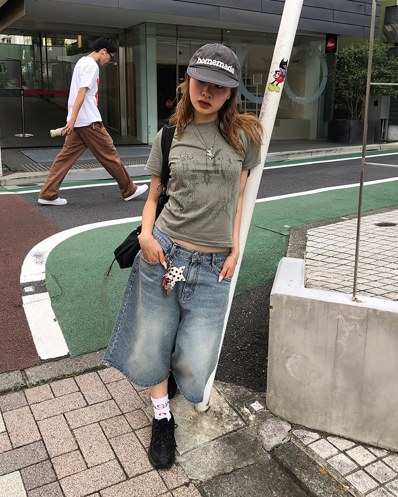 ビンテージウォッシュワイドハーフデニムパンツ | ファッション
