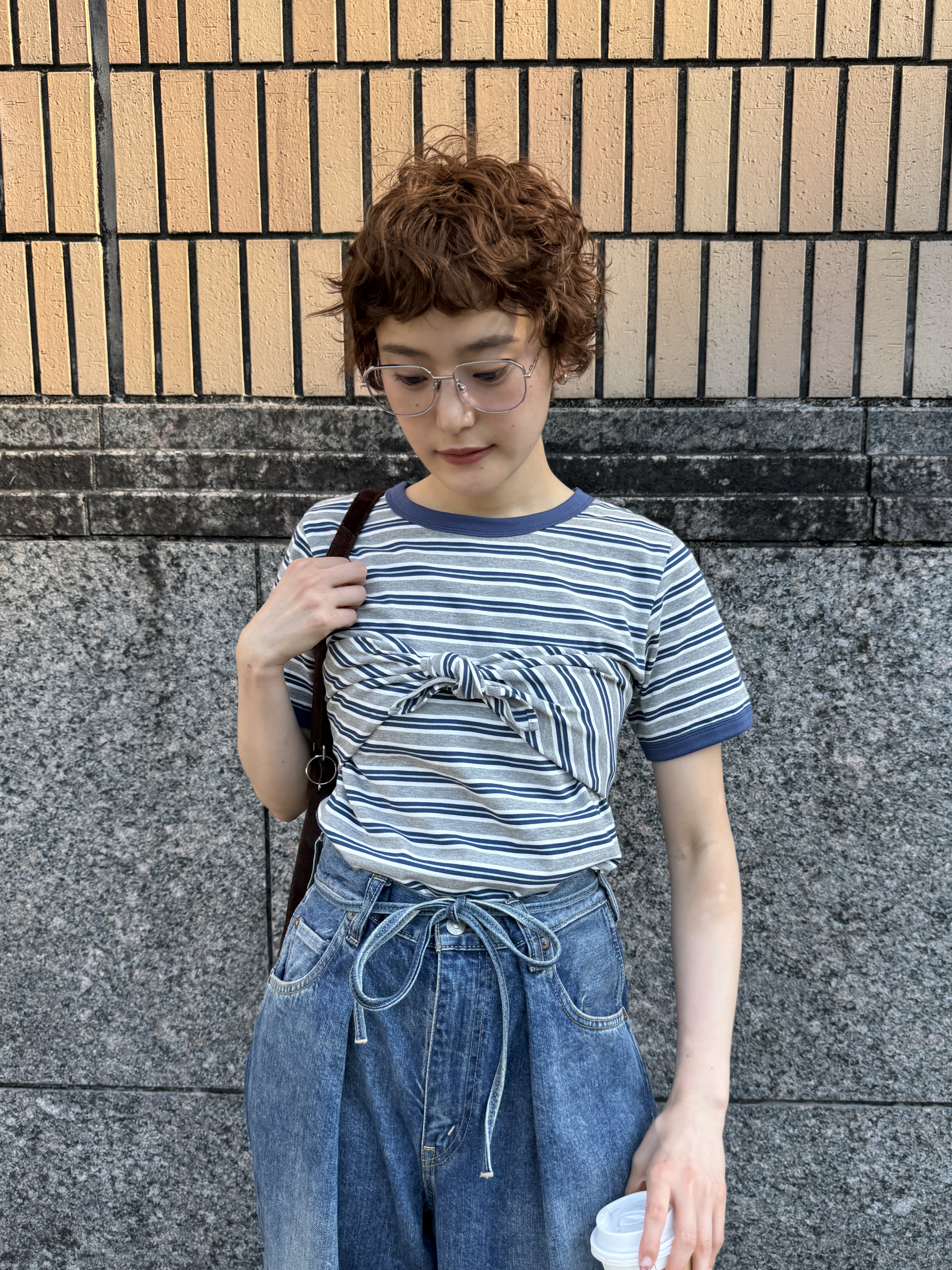 バンダナ付きマルチボーダークロップドTシャツ(3color)