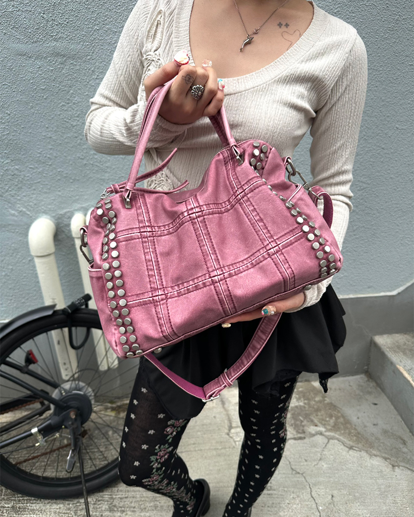 ブロックステッチダブルスタッズ2wayボストンバッグ