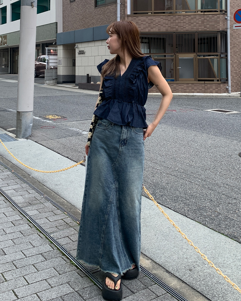 koo様 デニム 38ブルー ウォッシングデニムロングスカート | ファッション通販サイト NUGU