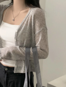luludo　MAYDI TENDRE クロップドニットカーディガン リネンクロップド長袖ニットカーディガン-4color | ファッション