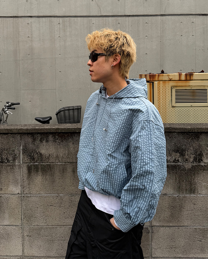 （ユニセックス）チェックハーフオープンアノラック