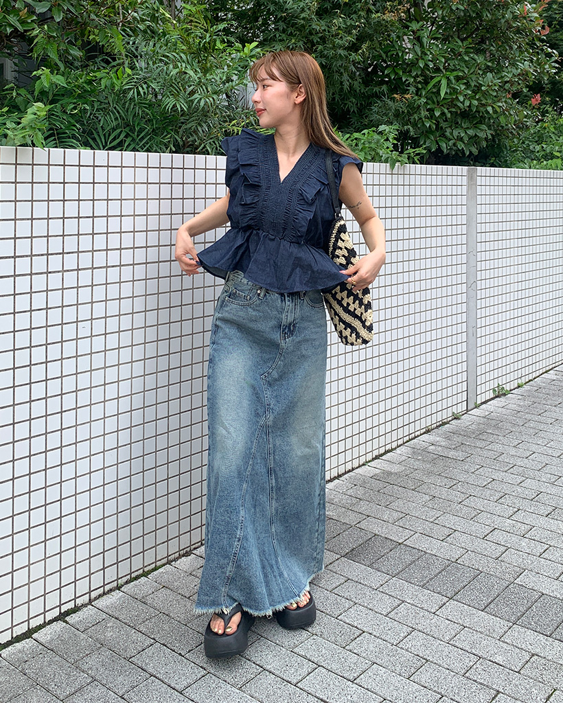 極美品✨ リヴドロワ モン デニムスカート サックスブルー タイト ロング 38 極美品✨ リヴドロワ モン デニムスカート サックスブルー