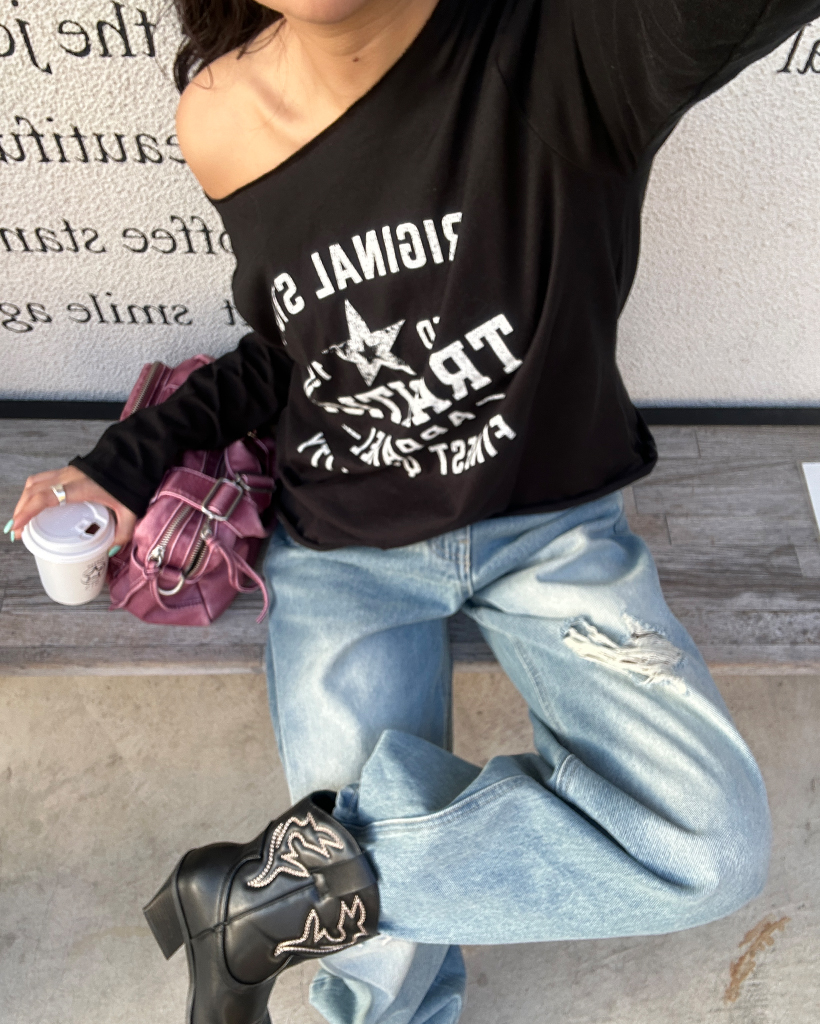 2wayネックレタリングカットオフロングカットソー