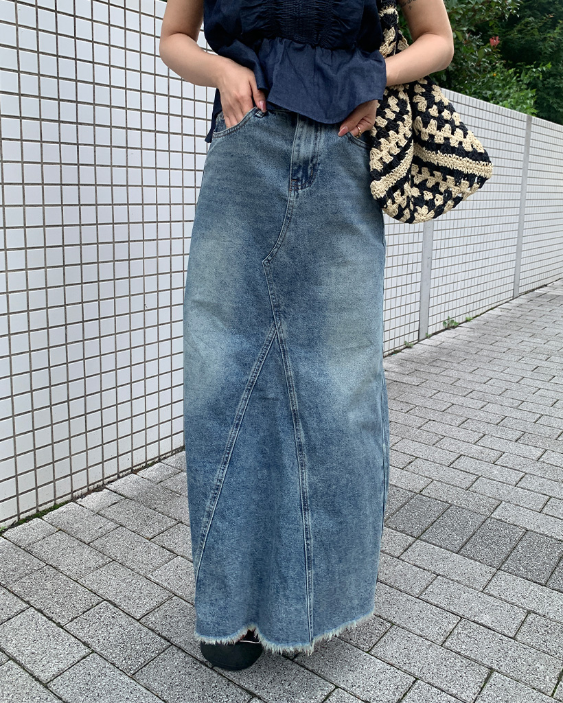 koo様 デニム 38ブルー ウォッシングデニムロングスカート | ファッション通販サイト NUGU
