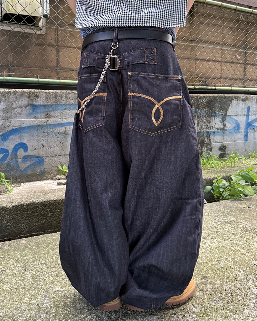 バックシンチバルーンサマーリジッドデニムパンツ | ファッション通販