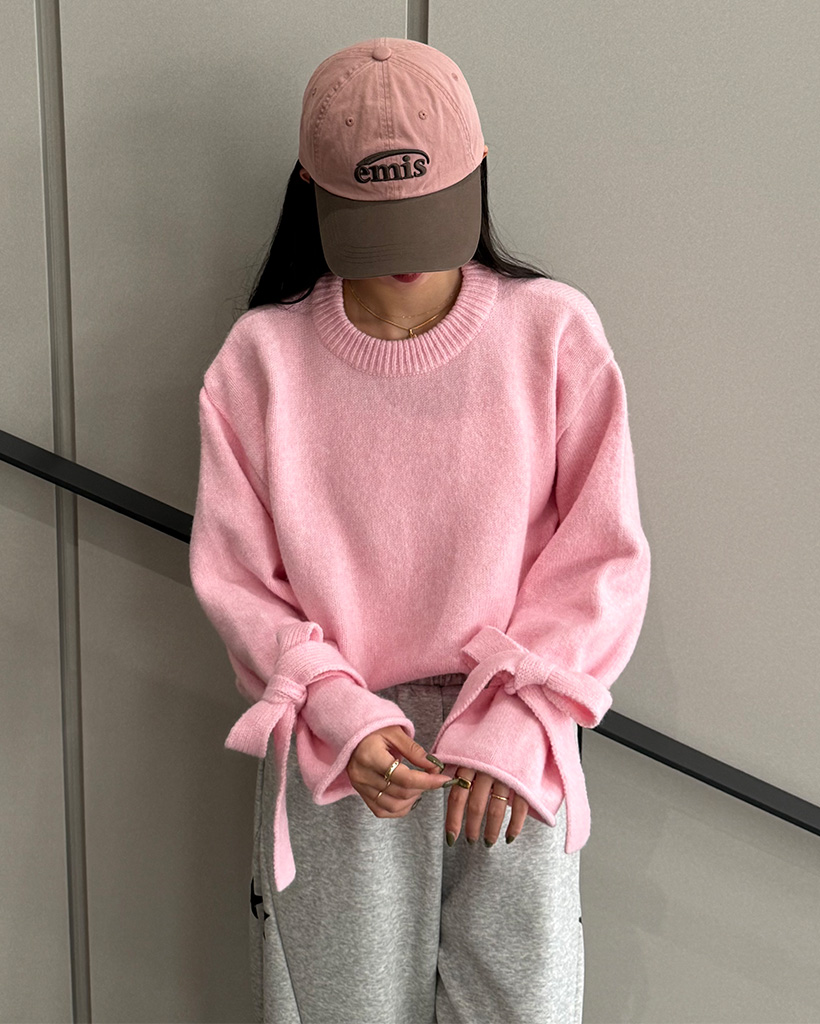 袖リボンポイントニット