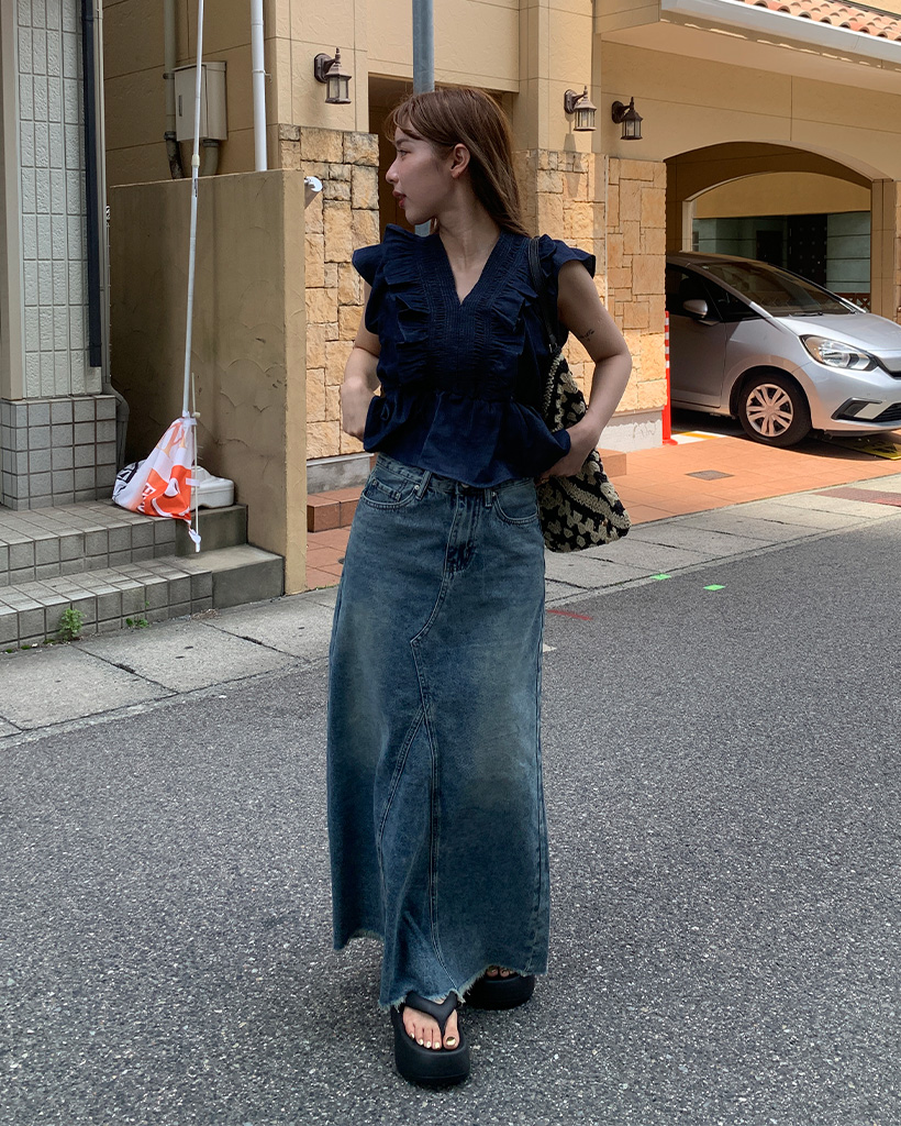 ウォッシングデニムロングスカート | ファッション通販サイト NUGU
