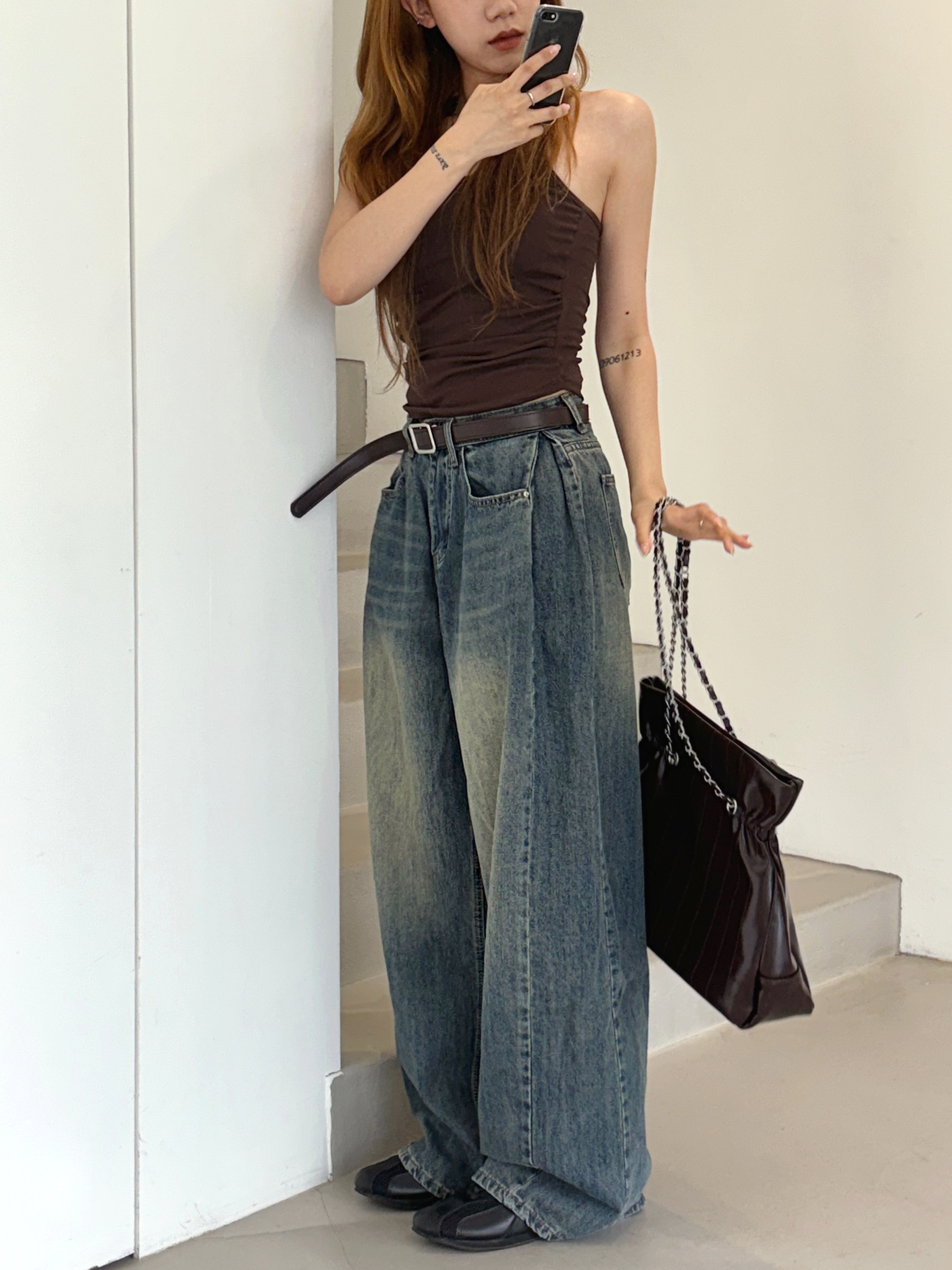 パッド付き] レイヤードホルターカップ付きノースリーブ(3color