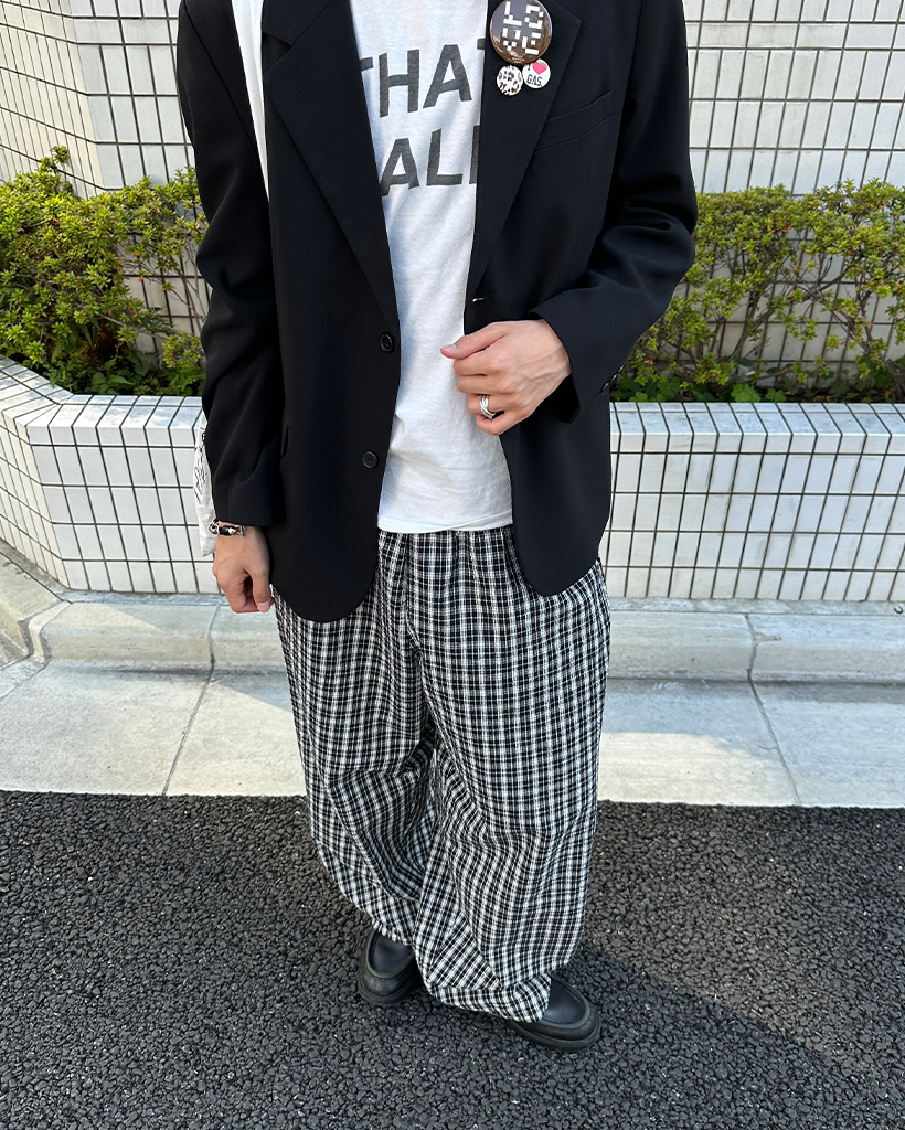 （ユニセックス）チェックウエストゴムパンツ