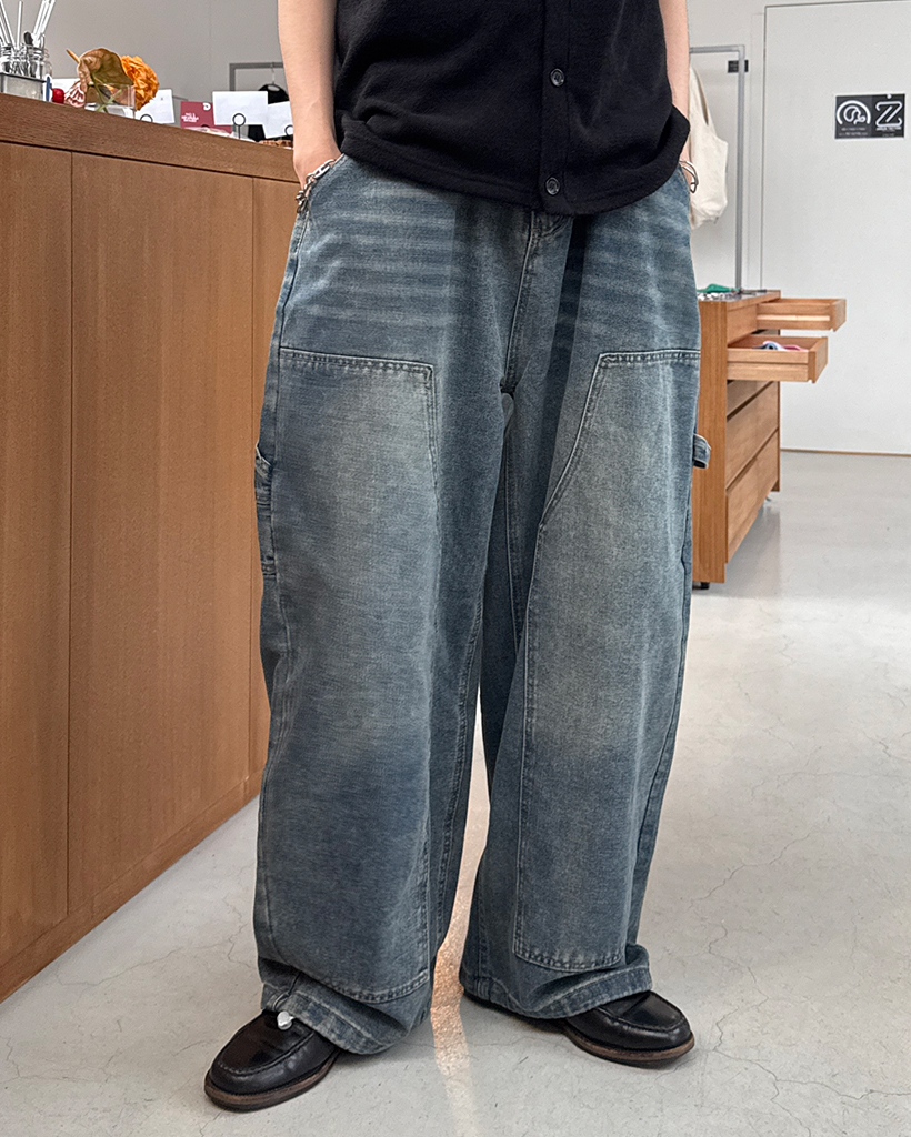 ワークダブルニースーパーワイドデニムパンツ | ファッション