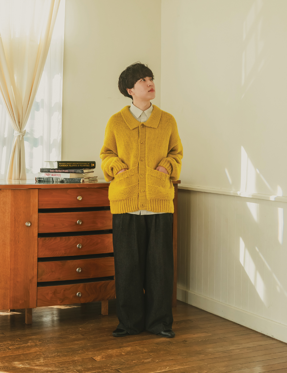 秋再入荷](ORIGINAL) ポケットウールボタンカーディガン