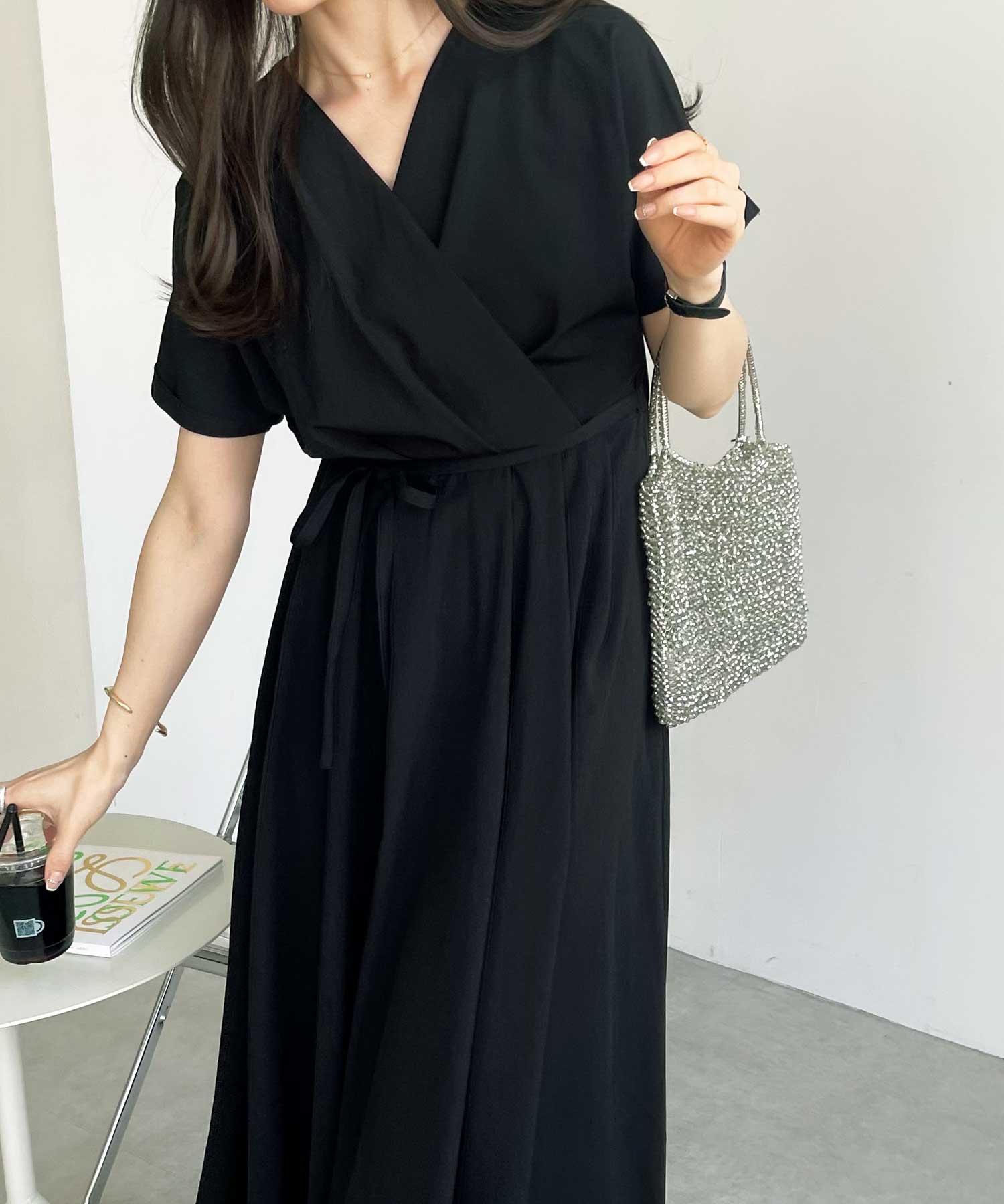 ウエストリボンカシュクールフレアワンピース | ファッション通販