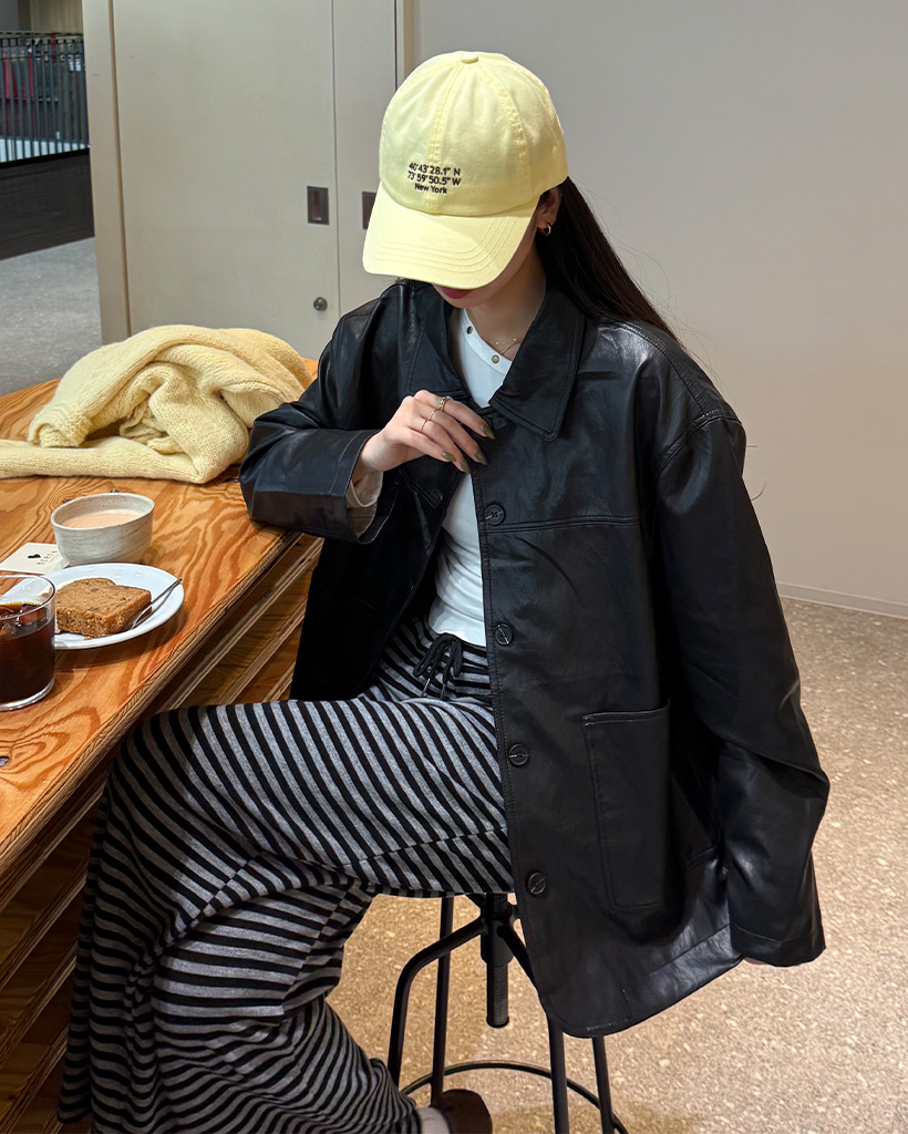 袖バイカラーポイントレザージャケット