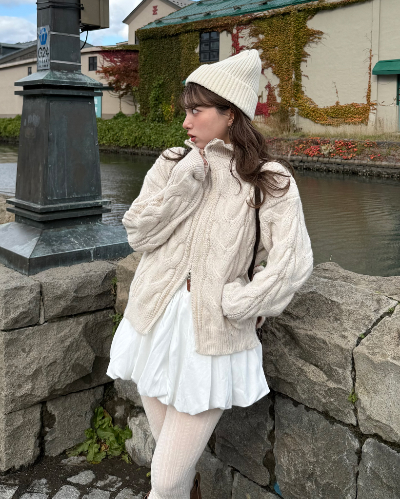 ハイネックビックケーブルニットダブルジップセーター | ファッション