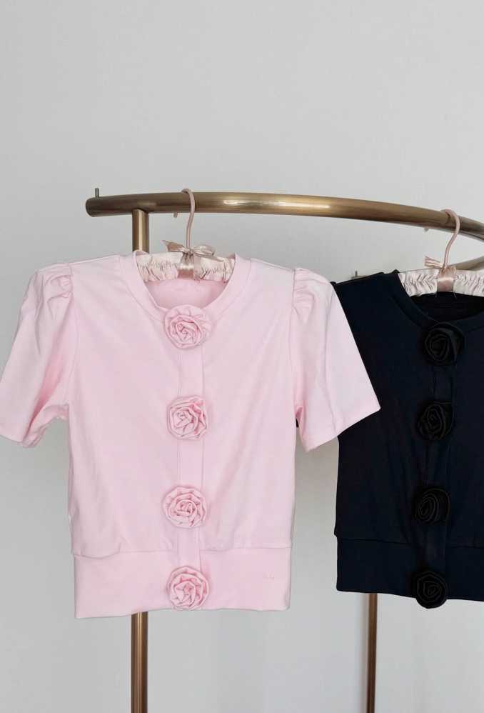 Rose flower motif cardigan ブルー Rose flower motif short sleeve cardigan | ファッション通販