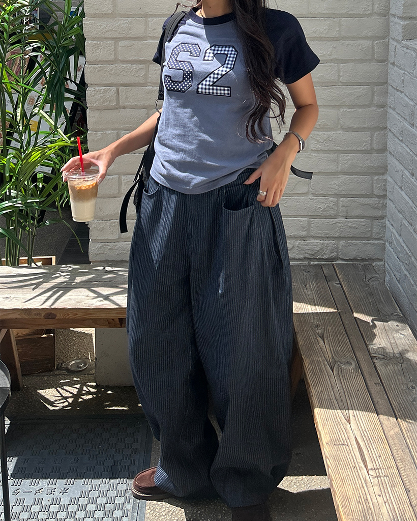 KARAKU 32サイズ✨️デニムストライプパンツ ネイビー 2wayヘアラインストライプデニムパンツ | ファッション通販