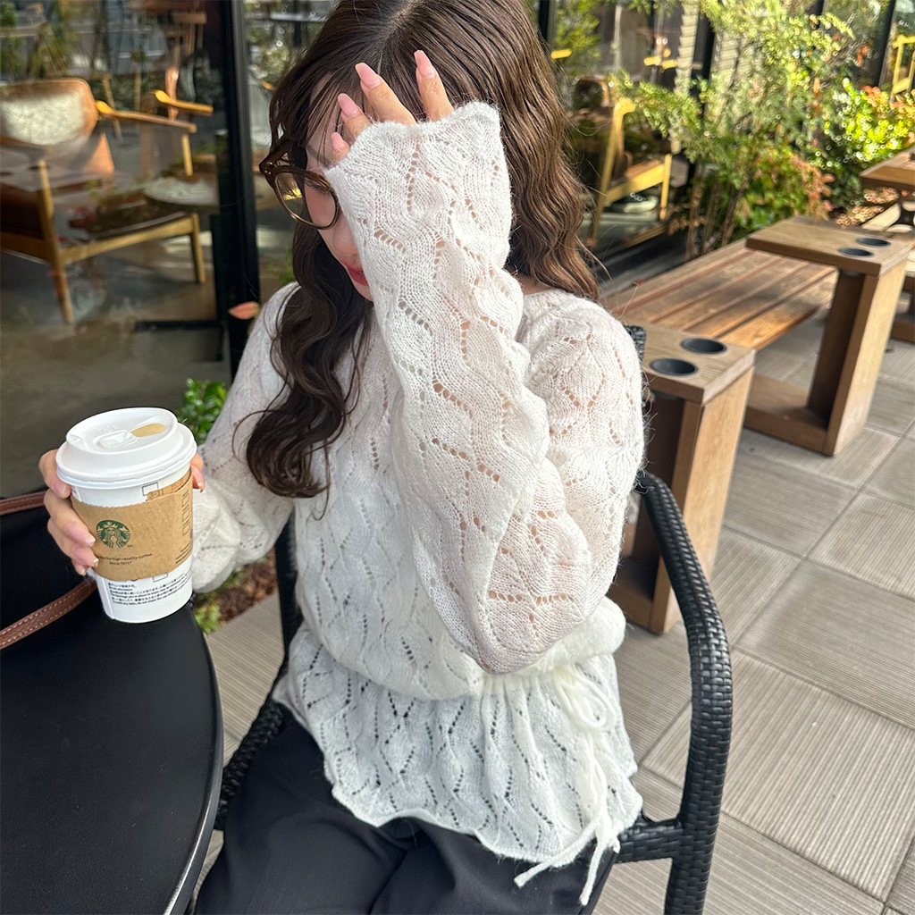 ラグランパンチングラインニット | ファッション通販サイト NUGU